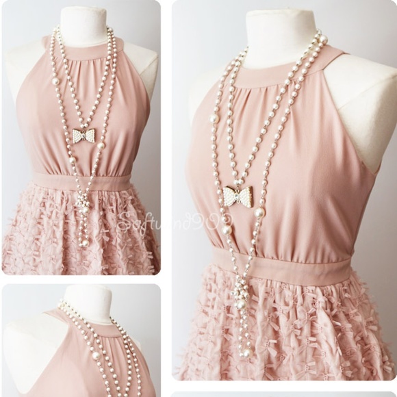 Last☝️Blush Nude 3D Mesh Bow Cocktail Skater Dress - Picture 3 of 8